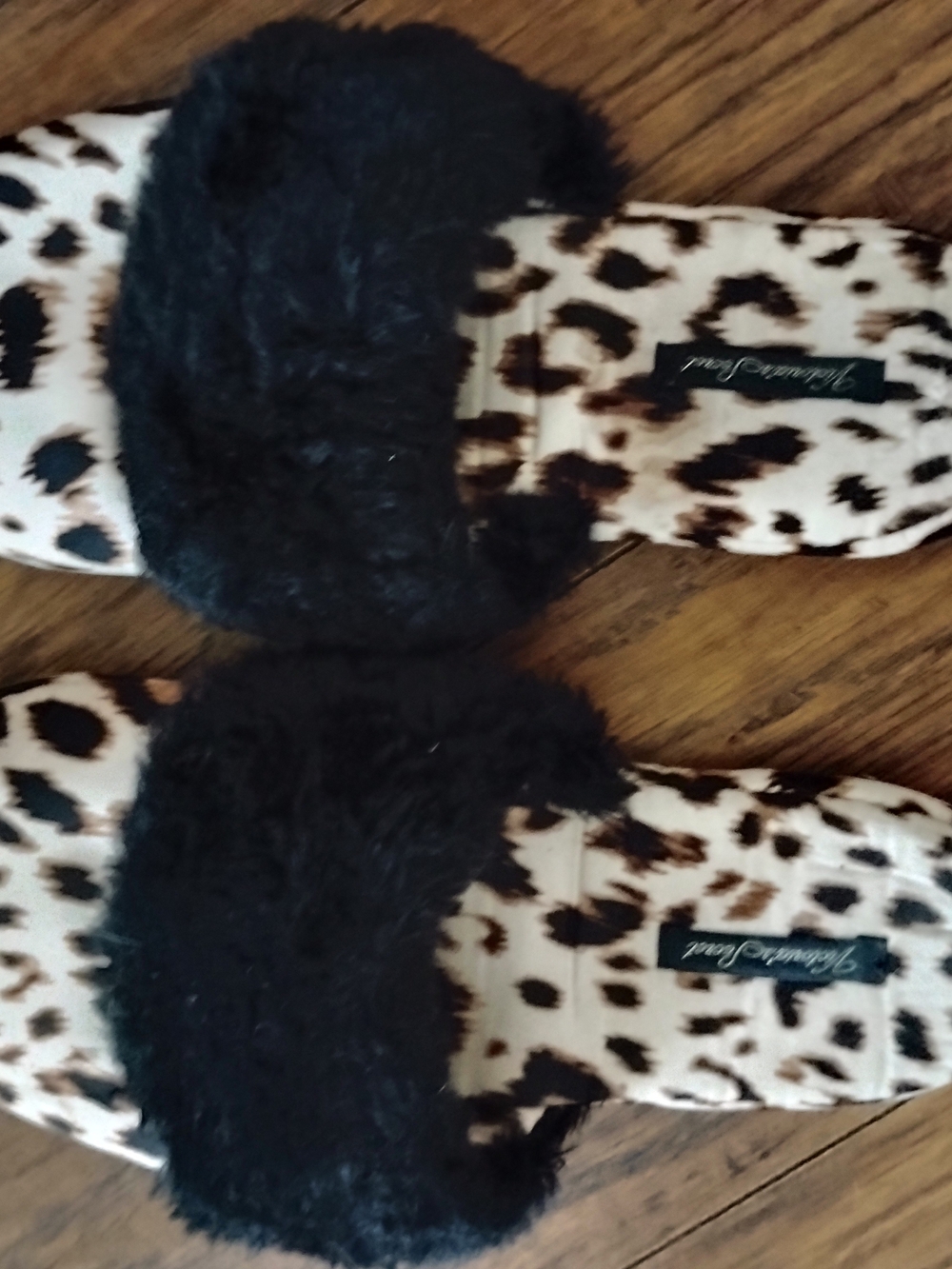 Victoria's Secret Black Faux Fur Leopard Print Slide Slippers